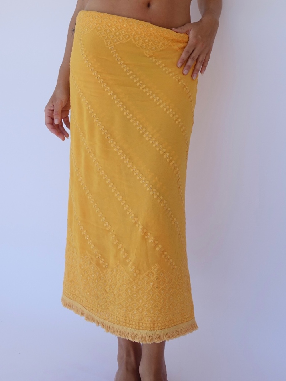Golden yellow embroidered wrap